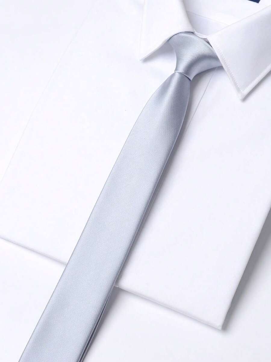 1PC 5cm Solid Color Men's Slim Tie, Handmade Tie Wedding Business Tie - White - View 1