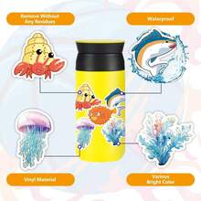 50pcs Ocean Stickers Large Pack, Underwater World Series Design Graffiti Stickers, Suitable For Water Bottles, Laptops, Luggage, Cars, Guitars DIY, Starfish And Jellyfish Decoration, Spring, Easter, Back To School Gifts - Multicolor - View 10