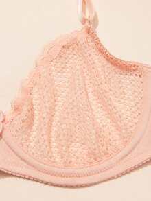 Deyllo Sexy Sheer Lace Half Cup Bra, Open Cup, Unpadded, Underwire - Apricot - View 7