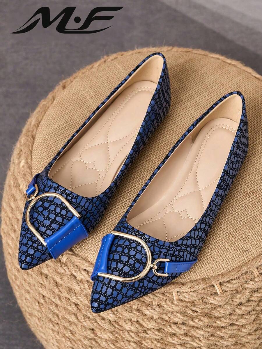 1 Pair Women's Flat Pointed Toe Work Shoes, Versatile Driving Loafers, Low Vamp Soft Sole Fairy Style Flat Heel Commuter Loafers - Blue - View 1