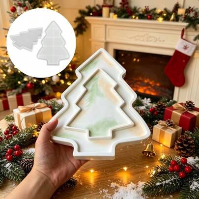 SILIKE LUFEI 2pcs Resin Silicone Mold Christmas Tree Tray Set, Large And Small Sizes, Suitable For Making Epoxy Resin, Plaster, Candle, Aromatherapy Products, Home Decor Display Silicone Mold