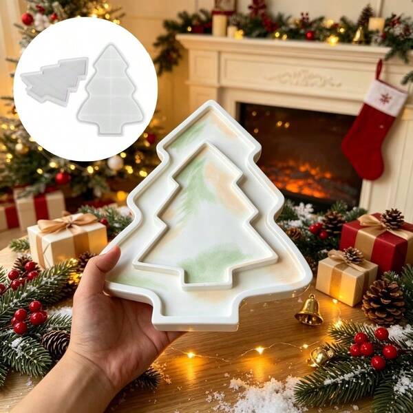 SILIKE LUFEI Set 2 Buah Cetakan Silikon Resin Bentuk Pohon Natal, Ukuran Besar dan Kecil, Cocok untuk Membuat Resin Epoksi, Plester, Lilin, Produk Aromaterapi, Cetakan Silikon untuk Pajangan Dekorasi Rumah
