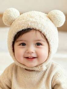 1/2pcs Baby Cute Bear Ear Fleece Hat, Soft Textured Warm Ear Protection Hat For Autumn/Winter, With Tie Knot, Cold-Proof Knitted Hat For Daily Wear - Multicolor - View 3
