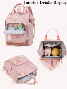 Customizable Shoulder Strap, Mom Bag, Essential Items, Customizable Name, Customizable Text, DIY Design, Solid Color Minimalist, Multi-Pocket Large Capacity, Durable And Lightweight, Suitable For School, Student Use And Travel, Travel Essential, Gift Choice, Unique Design, Nylon Material, Gift For Mom, Cute Bear Element, Women's Gift - Multicolor - View 8