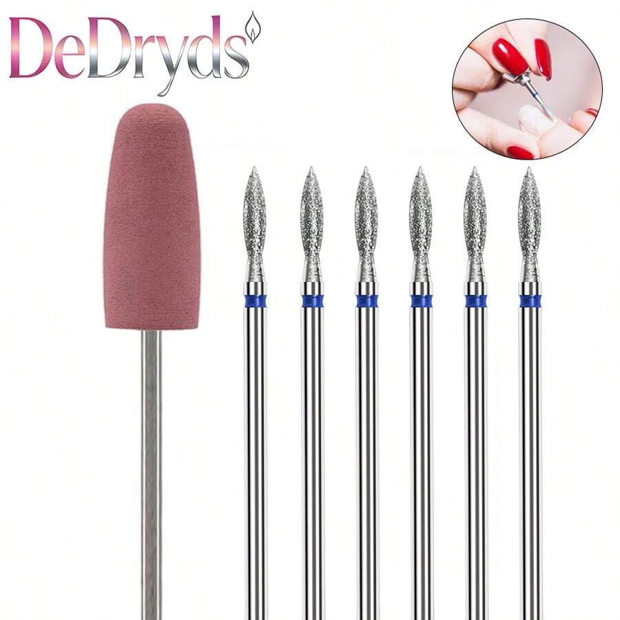 DeDryDS 7件組鑽石砂指甲锉鑽頭角質拋光磨頭 電動美甲組 用於去除壓克力指甲與凝膠指甲－居家沙龍使用