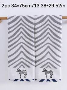 QIBHI Set Handuk Katun Lembut 4 Buah, Handuk Zebra Bergaris Premium untuk Kamar Mandi, Sangat Menyerap, Cepat Kering, Set Handuk Mandi Ringan 2 Handuk Mandi Besar, 2 Handuk Tangan, - Hitam dan Putih - View 7
