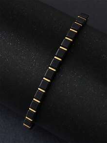 1pc Unisex Minimalist Square Obsidian Bracelet | Fashion Luxury | Versatile Accessory | Gift For Him/Her | Gift For Father | Couple's Choice | Adjustable - Black - View 3