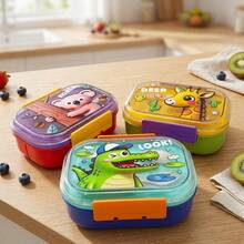 1 buah/Set Kotak Bekal Plastik Lucu dengan Peralatan Makan, Kotak Bento Anti Bocor yang Dapat Digunakan Kembali, Wadah Bekal Portabel, Wadah Penyimpanan Makanan Salad Buah, Aman untuk Kulkas & Microwave, Cocok untuk Pelajar dan Dewasa di Sekolah, Kantor, Piknik, Kembali ke Sekolah - MultiWarna - View 1
