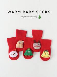 5 Pairs Baby Autumn/Winter Red Anti-Slip Christmas Floor Socks - Multicolor - View 2