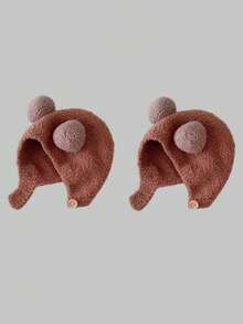 1/2pcs Baby Cute Bear Ear Fleece Hat, Soft Textured Warm Ear Protection Hat For Autumn/Winter, With Tie Knot, Cold-Proof Knitted Hat For Daily Wear - Multicolor - View 24