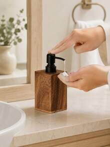 1/3PCS Walnut Wood Soap Dispenser And Replacement Pump Options, Refillable Lotion Bottles For Bathroom Vanity Or Kitchen Sink, Set Option With 2 Round Bottles And Base, Pump-Only Replacement Option, Christmas And Saudi National Day Home Gift Idea - Multi-color - View 3