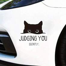 1pc Waterproof Outdoor Sticker - "Silently Judging You" Cat Design - UV Resistant, Suitable For Laptop, Water Bottle, Books, Notebooks, Phones, Cars, Bumpers, Tents, Trucks, Pickups, Windows, Helmets, Walls, Suitcases, Glass - Black - View 5
