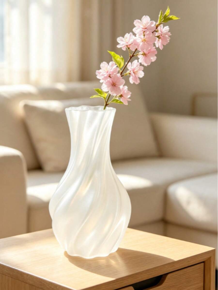 3D Printed Twisted Matte Semi-Transparent White Vase, Ins Style Minimalist Living Room Desktop Hydroponic Flower Holder, Premium Decorative Vase For Home Decor And Home Living - Multicolor - View 1