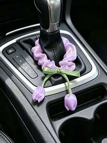 Sweet Tulip Car Gear Shift Decorative Cover, Satin Bow Gear Lever Decor Ring, Girly Car Interior Accessory - Tulip - View 3