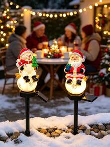 1pc Solar Powered Christmas Garden Stake Light, Snowman & Santa Claus Design, Waterproof LED Solar Pathway Light, Outdoor Yard Lawn Patio Christmas Holiday Decoration - Multicolor - View 2