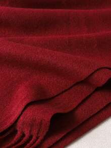 1PC Women's Minimalist Burgundy Solid Color Regular Style Faux Cashmere Scarf, Pashmina Fringe Scarf, Fall Decor, Suitable For Seasonal Transitions, Preppy Style, Daily Wear, Windproof And Warm, Red Christmas Celebration, New Year Gift - Burgundy - View 7