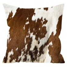 1pc/2pcs Peach Skin 45.72x45.72cm Cow Print Pillow Case, 2D Printed, Non-Fleece - Western Style, Zipper Closure, Hand Wash Only, Suitable For Home, Office, Bedroom, Living Room, Sofa Decoration - Brown - View 9