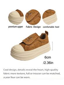Solid Color Thick Sole Slip-On Shoes, Fashionable Suede Design, Comfortable Casual Daily Wear - Camel - View 7