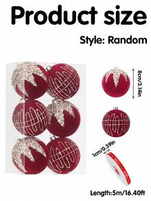 1pc/Set Christmas Tree Hanging Ornament Set, Dark Green Velvet Christmas Balls With Shiny Sequins, Shatterproof Hanging Decor, Includes Christmas Ribbon, Suitable For Christmas Party Decoration, Christmas Tree Decoration And Home Decor - Red Christmas Ball - View 5