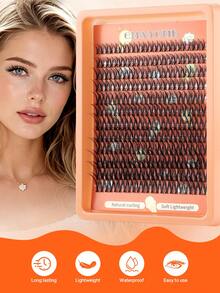 144pcs Natural Eyelash Clusters DIY Extension Kit, Lightweight Single Cluster Lashes, Mixed Lengths, Includes Lash Glue And Sealer, Tweezers And Lash Brush, Soft Reusable False Eyelashes, Suitable For Beginners Daily Eye Makeup - Burnt Orange - View 12