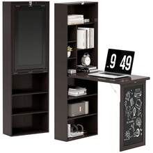 Mesa dobrável de parede com espaço de armazenamento, estante, área de trabalho, quadro-negro e prateleira ajustável. - A - Ver 1