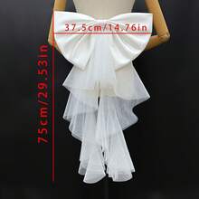 1pc White Satin Oversized Bow Backpiece Accessory, Asymmetrical Mesh Ribbon Waist Decor,Summer,Beach,Wedding - Multicolor - View 10