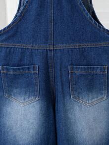 Overall Denim Biru Tua untuk Anak Laki-Laki, Celana Jeans Kaki Lebar dengan Ujung yang Robek, Tali Bahu yang Dapat Diatur, Saku Depan, Gaya Baru untuk Pakaian Sekolah dan Aktivitas Luar Ruangan Sehari-hari - Biru - View 11