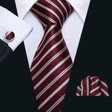 Dasi Pria Bergaris Merah Anggur, Sapu Tangan, Manset untuk Pernikahan, Prom, Makan Malam Bisnis - Burgundy - View 1