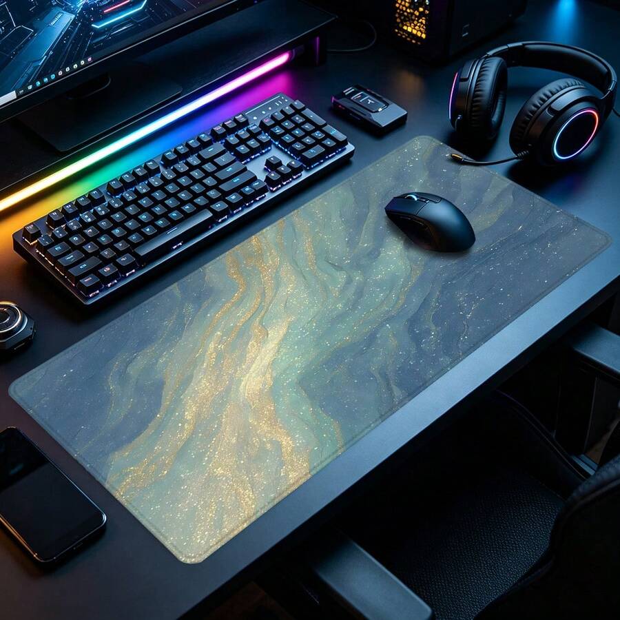 Blue Marble Mouse Pad Aesthetic Art Mousepad Extended Desk Mat Non-Slip Rubber Base Stitched Edge Large XL Desk Pad For Desk Laptop Desktop 35.4x15.7 Inch For Home Office Gamers - View 1