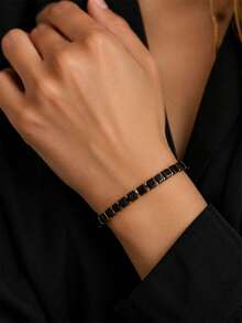 1pc Unisex Minimalist Square Obsidian Bracelet | Fashion Luxury | Versatile Accessory | Gift For Him/Her | Gift For Father | Couple's Choice | Adjustable - Black - View 6