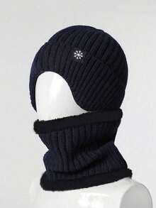 2pcs Men's Thick Fleece Earflap Knit Hat Set, Best Warm Accessory Gift For Father - A - View 3