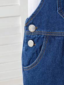 Overall Denim Biru Tua untuk Anak Laki-Laki, Celana Jeans Kaki Lebar dengan Ujung yang Robek, Tali Bahu yang Dapat Diatur, Saku Depan, Gaya Baru untuk Pakaian Sekolah dan Aktivitas Luar Ruangan Sehari-hari - Biru - View 9
