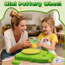 Mini Pottery Wheel Machine Kit For Beginners Kids With Light, Electric Ceramic Wheel With Pedal And Painting Kit, Adjustable Speed, Rotating DIY Tools - Green - View 4