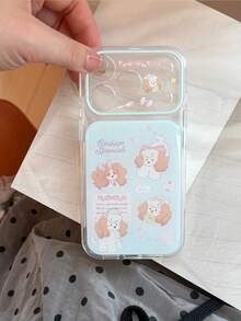 Cute Puppy Illustration Phone Case Compatible With IPhone 17 Pro Max, 16, 15, Full Coverage Soft TPU, Sweet Style - Mint Green - View 2