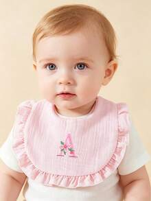 3pcs Soft Comfortable Pure Cotton Crepe 26 Letter Embroidered Ruffle Edge Cute Baby Bibs, Princess Style Lace Design, Suitable For All Seasons, Baby Feeding Drool Bibs - Multicolor - View 3