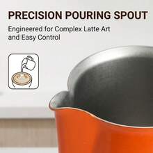 L LEESEPH Stainless Steel Milk Frothing Pitcher 30oz/900ml - Espresso Steam Pitcher, Suitable For Cappuccino, Latte Art, Coffee Machine Accessory Milk Pitcher Coffee Frothing Cup, Orange - Multicolor - View 4