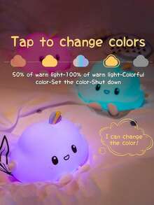 1pc Cute Cloud Silicone Touch Night Light, USB Rechargeable Soft Warm Bedside Lamp, Christmas Holiday Gift For Family, Bedroom Home Decor Night Lamp - Multicolor - View 11