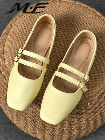 WHDXY Women's Fashion Square Toe Ballerina Flats, French Style Slip-On Casual Loafers For Office Outfit Pairing With Jeans