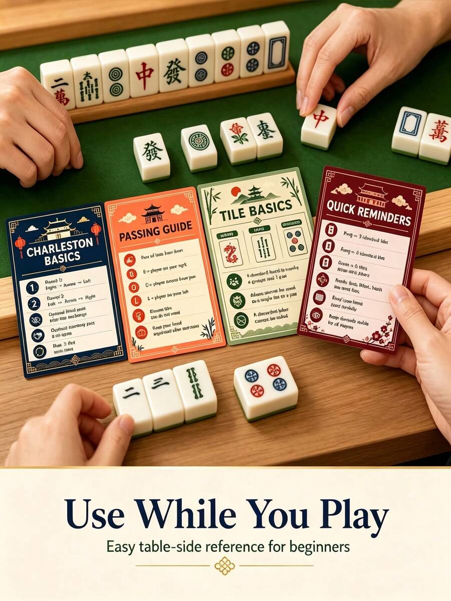 American Mahjong Beginner Reference, Mahjong Manual With Scorecard And 4 Quick Reference Cards, Easy-To-Read Mahjong Learning Aid, Suitable For Adults, Seniors, Game Night, Charleston, Tile Basics And Scoring - Multicolor - View 1