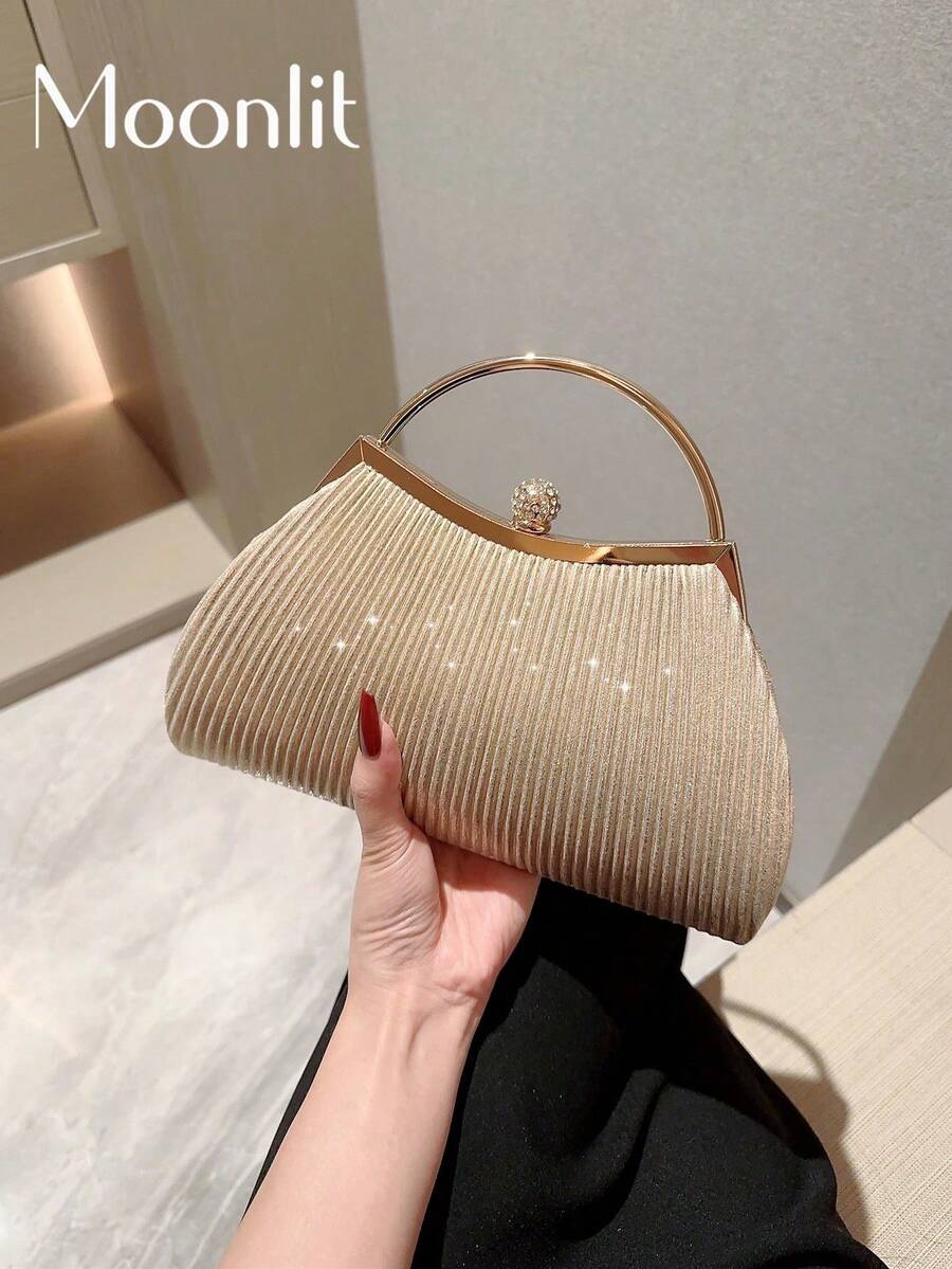 Lightweight,Business Casual Rhinestone Decor Bucket Bag Mini Drawstring Design, Clear Bag Faux Pearl Bag Evening Bag, Dinner Bag Glamorous,Bride