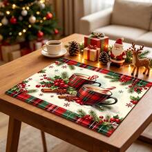 1pc Dish Drying Mat, Coffee Machine Mat, Christmas Red Plaid Coaster, High Absorbency Quick Dry Mat, Suitable For Kitchen Table, Bar Counter Decoration And Protection, Christmas Atmosphere Desktop Protector, Multi-Purpose Drying Mat, Home Gift, Desktop Decoration, Holiday Room Decor - XYLSD-976 - View 3