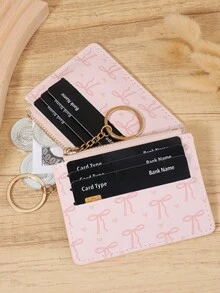 With A Chain Keychain Women's Credit Card Bag, Ultra-Thin Portable Cash, Credit Card, Coin Pocket Card Bag, Suitable For Carrying Around - Pink - View 6