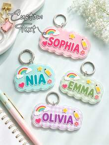 Custom Cloud-Shaped Acrylic Keychain, Cute Rainbow Pencil Case Charm, Suitable For Backpacks, School Bags, Handbags And Luggage - Multicolor - View 2