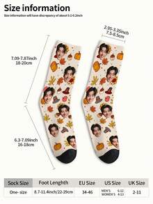 1 Pair Customizable Men's Mid-Calf Socks With Face Pattern, Can Print Any Face On Socks, Personalized Photo Socks, Fun Custom Image Mid-Calf Socks, Suitable For Valentine's Day, Birthday, Gift-Giving, Thanksgiving And Other Occasions, Personalized Customization - Multicolor - View 6