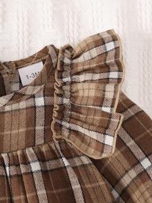 Cute Baby Girl Plaid Ruffle Dress And Headband Set 0-18 Months Spring/Autumn - Brown - View 4