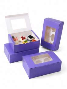 3/6/10/14/16pcs Cake Boxes, Cardboard Dessert Packaging Boxes With Transparent Window, Purple Rectangular Baking Boxes, Solid Color Design, Foldable, Suitable For Birthday Party, Wedding, Celebration, Dessert Packaging, Party Supplies - Purple - View 1