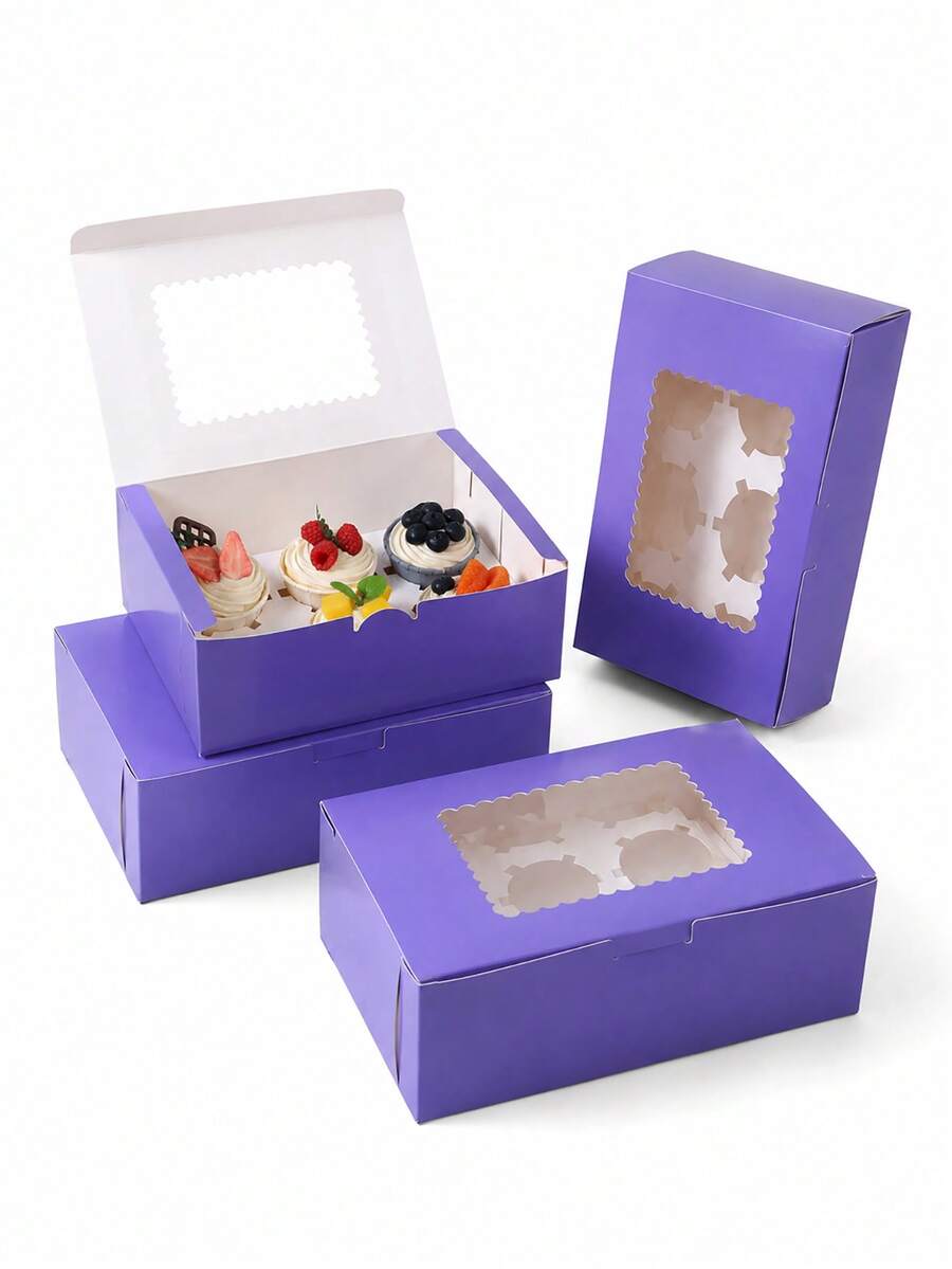 3/6/10/14/16pcs Cake Boxes, Cardboard Dessert Packaging Boxes With Transparent Window, Purple Rectangular Baking Boxes, Solid Color Design, Foldable, Suitable For Birthday Party, Wedding, Celebration, Dessert Packaging, Party Supplies - Purple - View 1