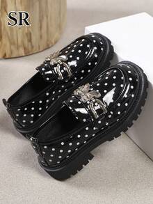1 Pair Cute Metal Bow Decor Girls' Loafers, Fashionable Versatile Slip-On Shoes, Suitable For School Activities, Campus Essential - Black - View 6