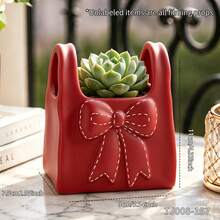 1pc Girly Style Handbag Shaped Flower Pot With Bow, Exquisite Embossed Design, Vanity Decor, Rental Home Soft Furnishing, Best Friend Gift, Desktop Succulent Planter Container - Handbag Planter - View 11