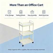 3-Tier Rolling Storage Cart With Wheels, Multi-Functional Storage Rack With Handle, Space-Saving Storage Rack With Silent Wheels + Top Handle, Plastic Mobile Storage Rack Suitable For Kitchen, Bathroom, Office, Bedroom, Lightweight Multi-Functional Cart, Home, Office, Bathroom Universal - Cream White 3-tier Hollow Mobile Storage Trolley - View 2